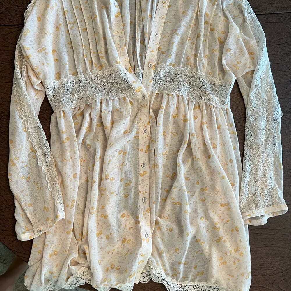 Free People Floral Lace Detail Top